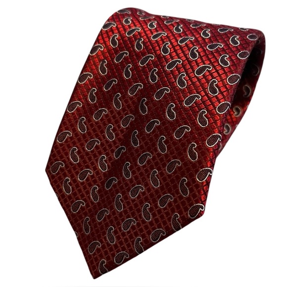 Ermenegildo Zegna Repp Tie Red Paisley Made in Italy Silk Formal  59” x 3.5” - Picture 1 of 10